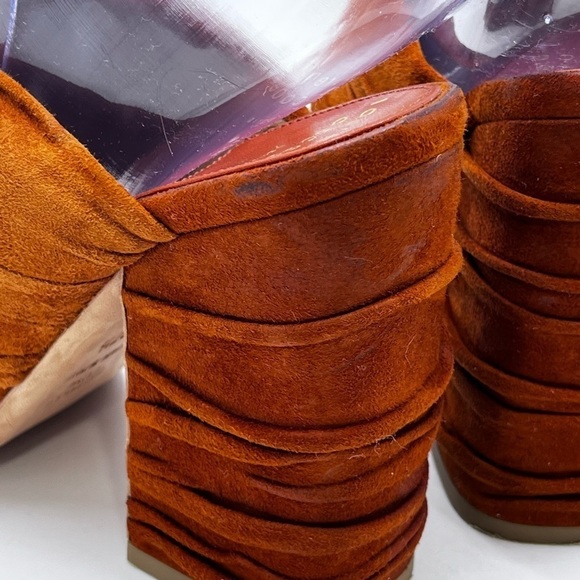 Laurence Dacade Paris Rona Ruched Suede Slide Rust cinnamon Sandals Sz 37.5/US 7 - Picture 12 of 16